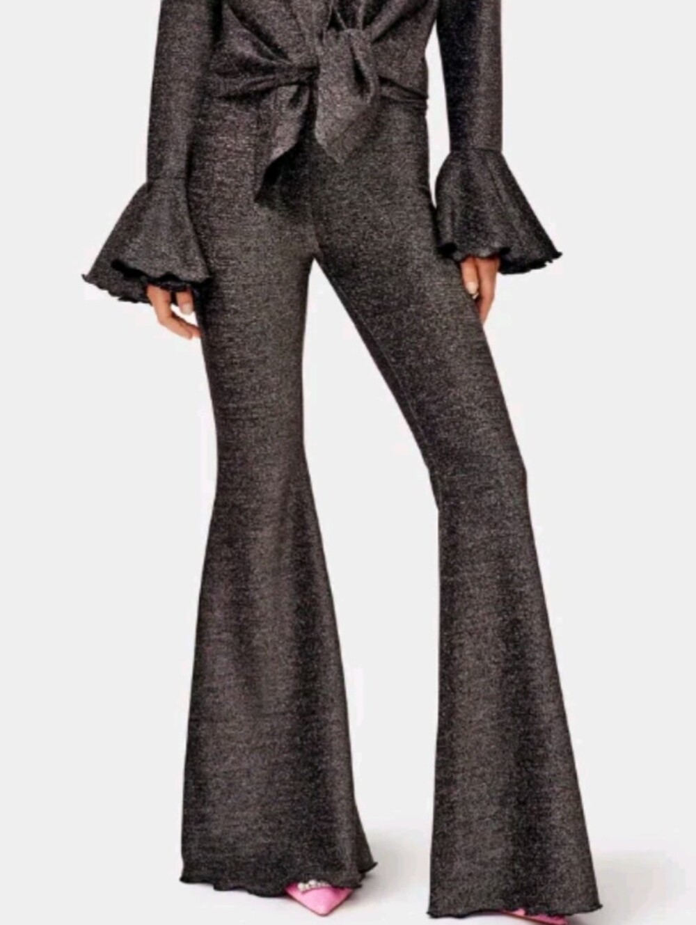 Sleeper Black Sparkle Lurex Flared Pants Size Small Disco Festival Party Glam